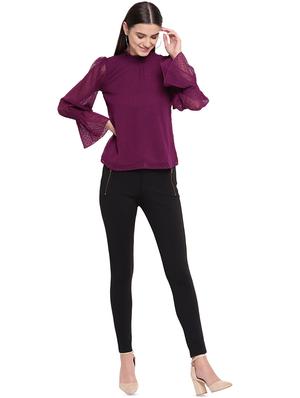 frill trim bell sleeved dobby top - 16769420 - Standard Image - 4