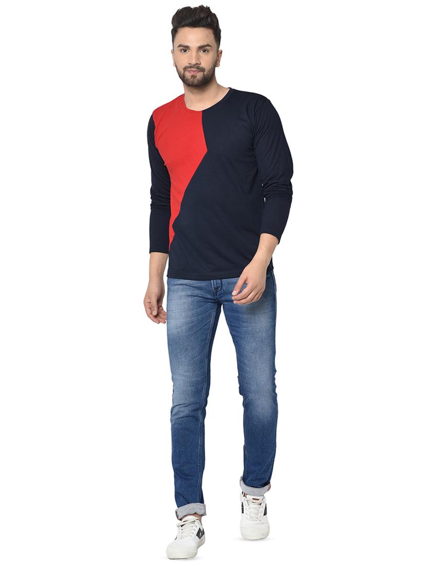 navy blue color block t-shirt - 16769641 - Zoom Image - 4