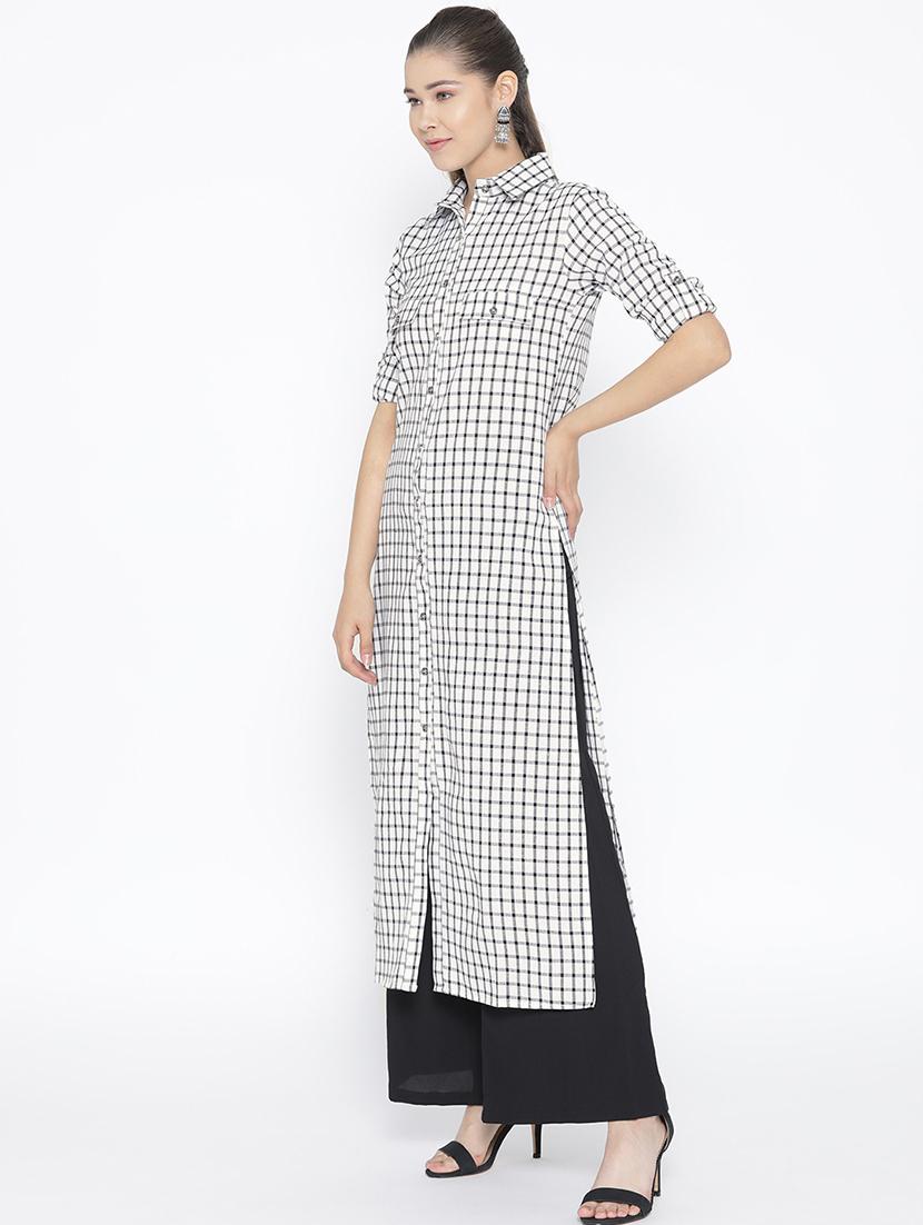 checkered straight kurta - 16769667 - Zoom Image - 2