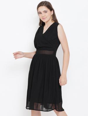 overlap neck gathered flared dress - 16769675 - Standard Image - 2
