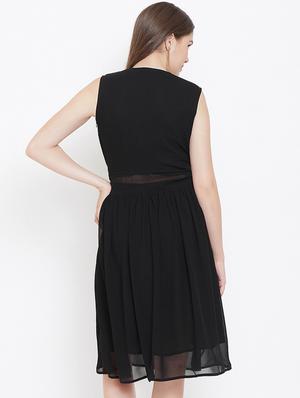 overlap neck gathered flared dress - 16769675 - Standard Image - 3