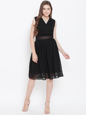 overlap neck gathered flared dress - 16769675 - Standard Image - 4