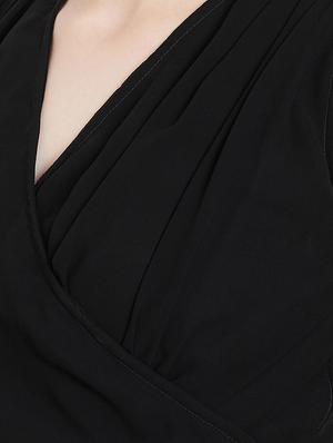 overlap neck gathered flared dress - 16769675 - Standard Image - 5
