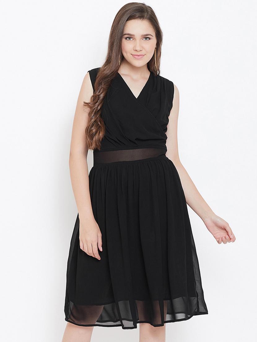 overlap neck gathered flared dress - 16769675 - Zoom Image - 1