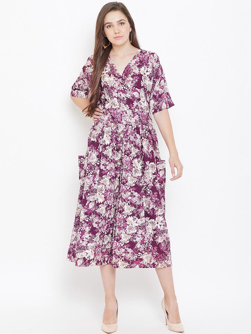overlap neck gathered floral jumpsuit - 16769699 - Zoom Image - 1