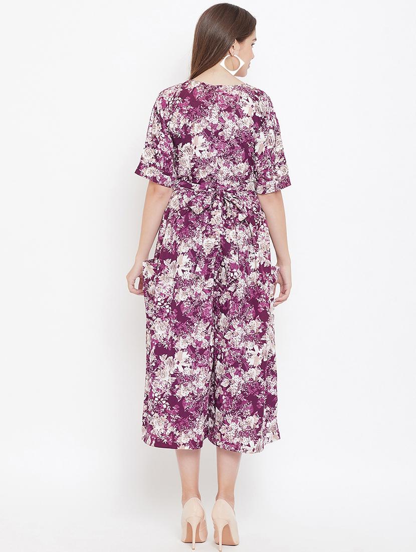 overlap neck gathered floral jumpsuit - 16769699 - Zoom Image - 3