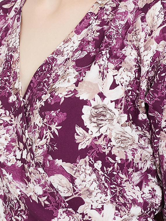 overlap neck gathered floral jumpsuit - 16769699 - Zoom Image - 4
