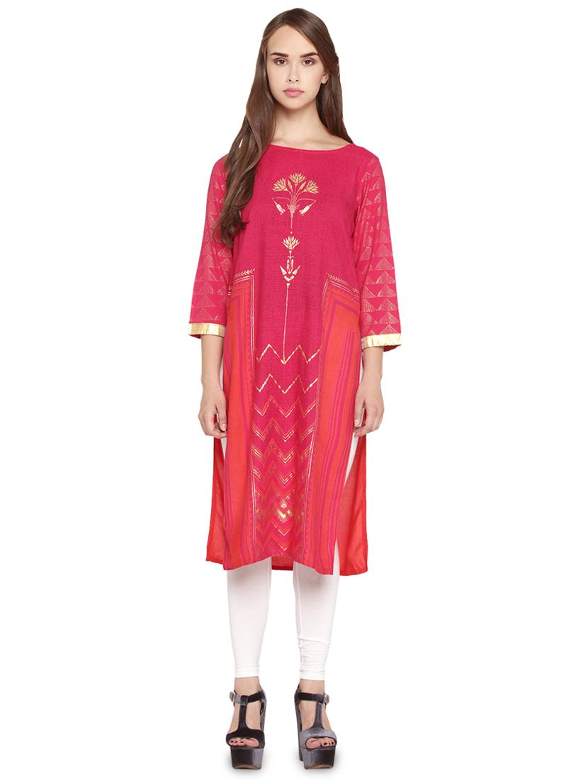 fuchsia straight kurta - 16770919 - Zoom Image - 1