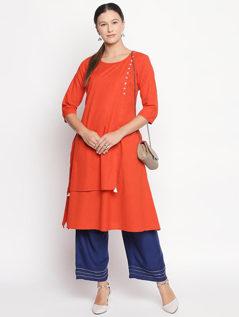 solid button detail kurta - 16771025 - Zoom Image - 1
