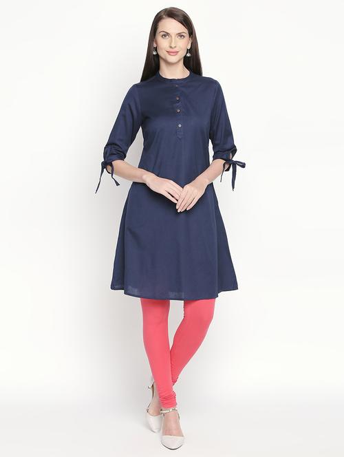 indigo solid a-line kurta - 16771038 - Standard Image - 1