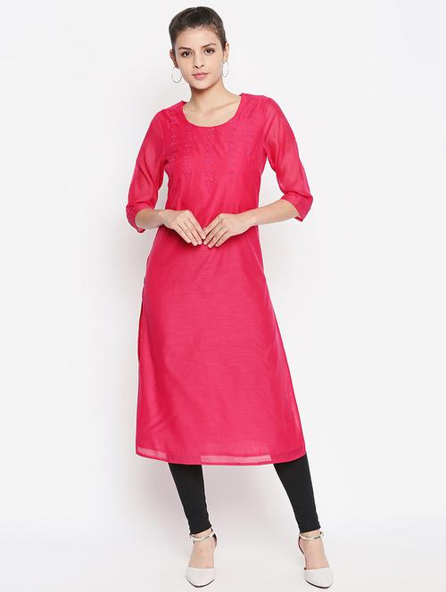 fuchsia solid straight kurta - 16771059 - Standard Image - 1