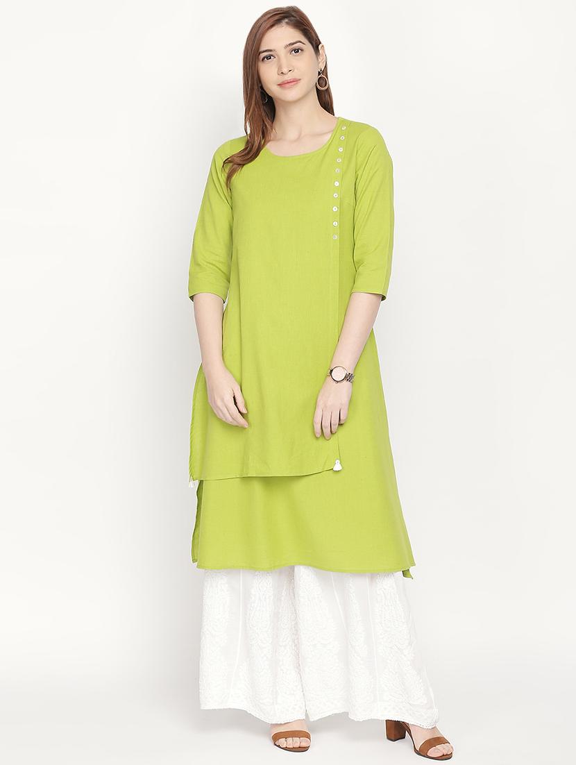 olive solid layered kurta - 16771060 - Zoom Image - 1