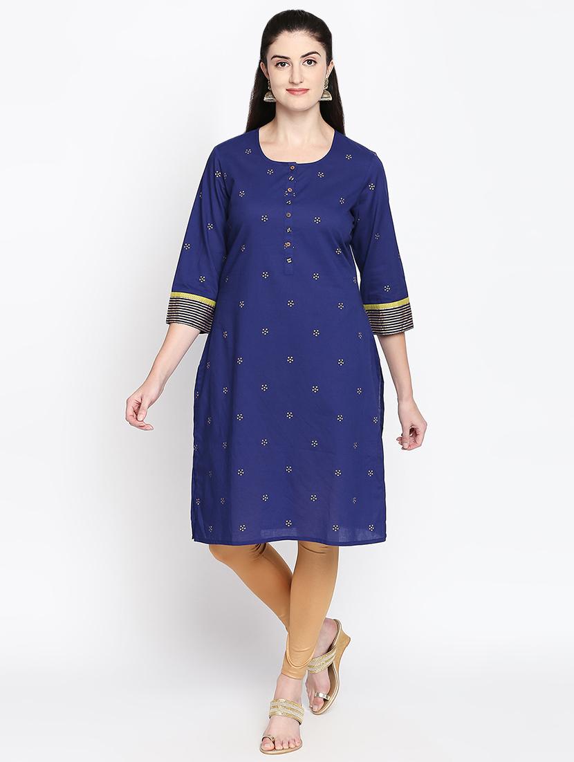 gold print straight kurta - 16771062 - Zoom Image - 1