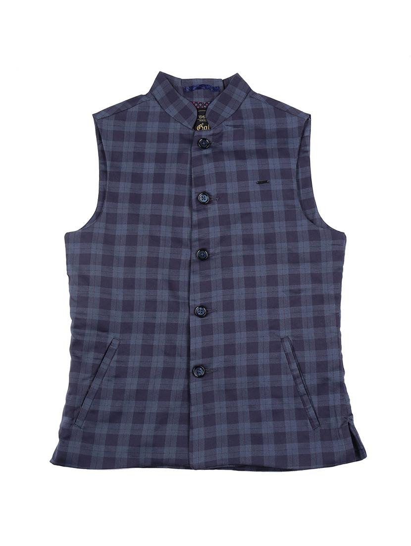 pocket detail checkered nehru jacket - 16772201 - Zoom Image - 1