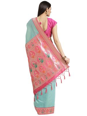 solid bordered banarasi saree with blouse - 16772917 - Standard Image - 2