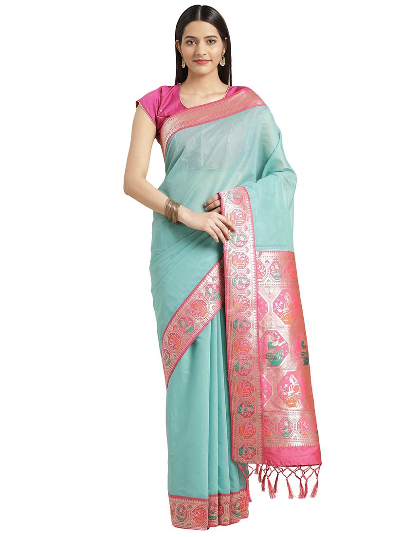 solid bordered banarasi saree with blouse - 16772917 - Zoom Image - 1