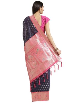 solid bordered banarasi saree with blouse - 16772922 - Standard Image - 2