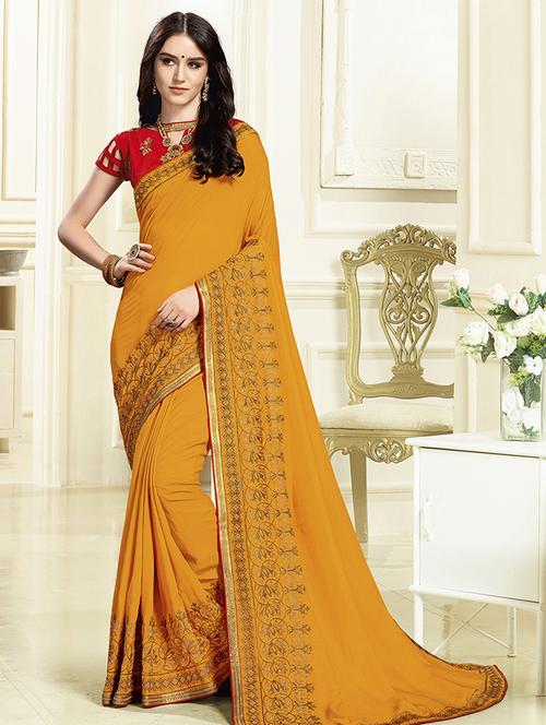 self design embroidered saree with blouse - 16773182 - Very Small Image - 1