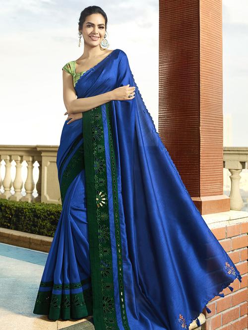 solid bordered saree with blouse - 16773199 - Standard Image - 1
