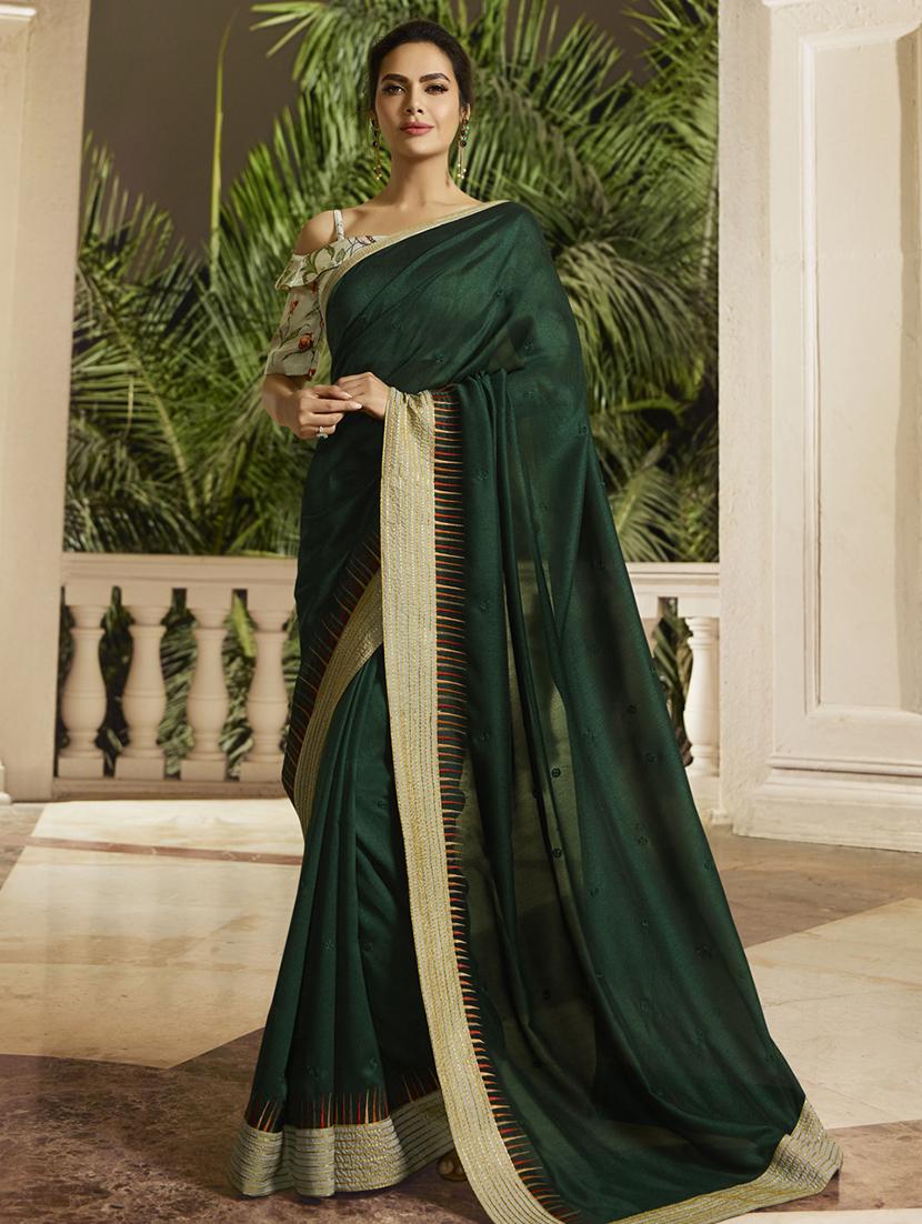 solid bordered saree with blouse - 16773203 - Zoom Image - 1