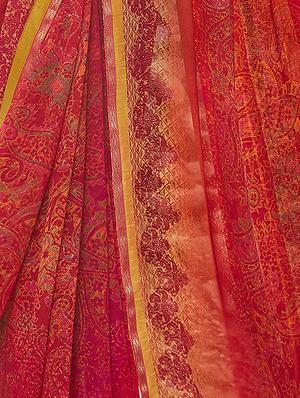 lace detailed printed saree with blouse - 16773218 - Standard Image - 2