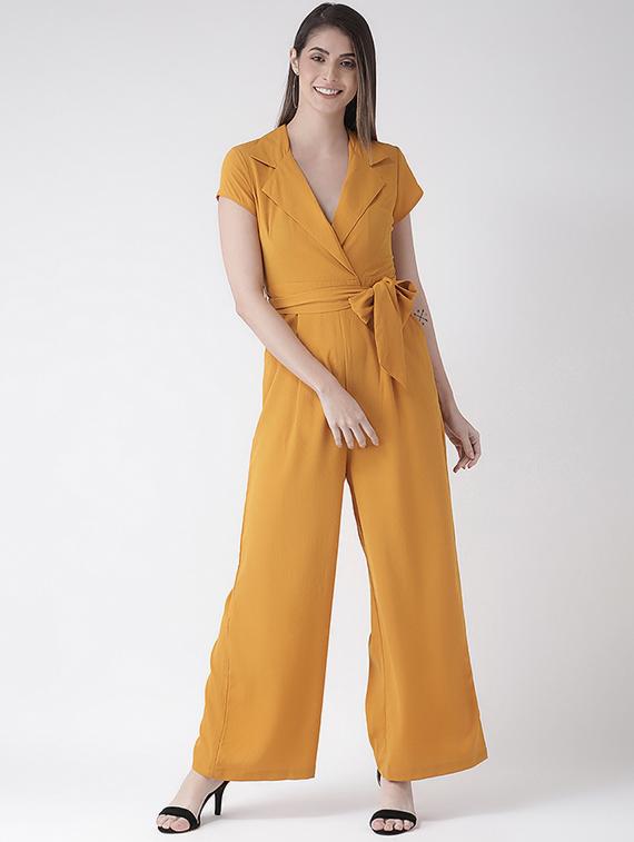 tie front lapel neck jumpsuit - 16773400 - Zoom Image - 1