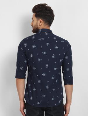 navy blue printed casual shirt - 16773430 - Standard Image - 3