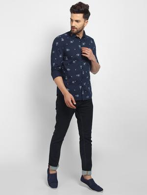navy blue printed casual shirt - 16773430 - Standard Image - 4