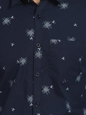 navy blue printed casual shirt - 16773430 - Standard Image - 5