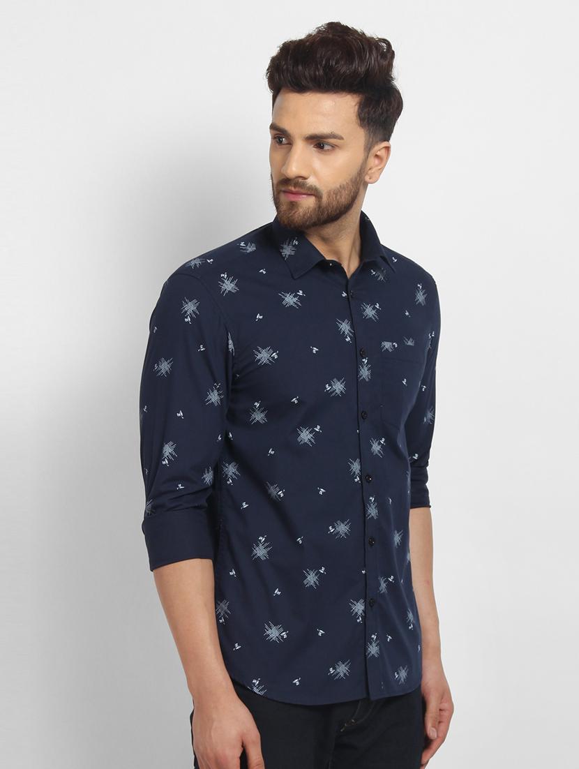 navy blue printed casual shirt - 16773430 - Zoom Image - 2