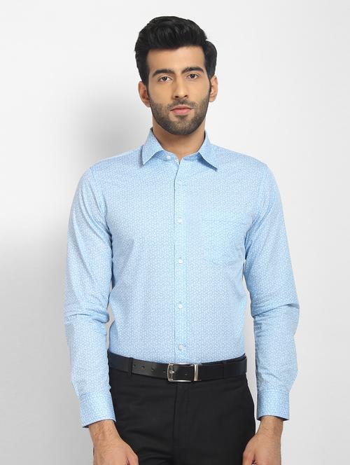 blue printed formal shirt - 16773471 - Standard Image - 1