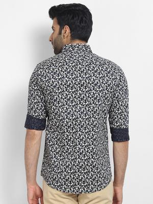 navy blue printed casual shirt - 16773472 - Standard Image - 3