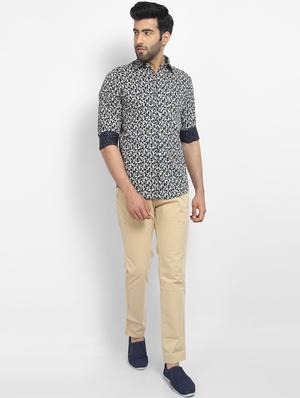 navy blue printed casual shirt - 16773472 - Standard Image - 4