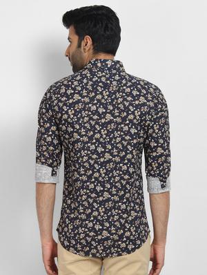 navy blue floral printed casual shirt - 16773474 - Standard Image - 3
