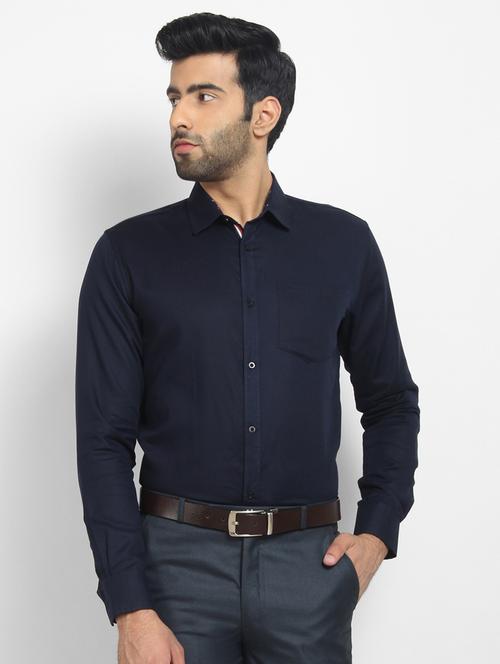 navy blue solid formal shirt - 16773655 - Standard Image - 1
