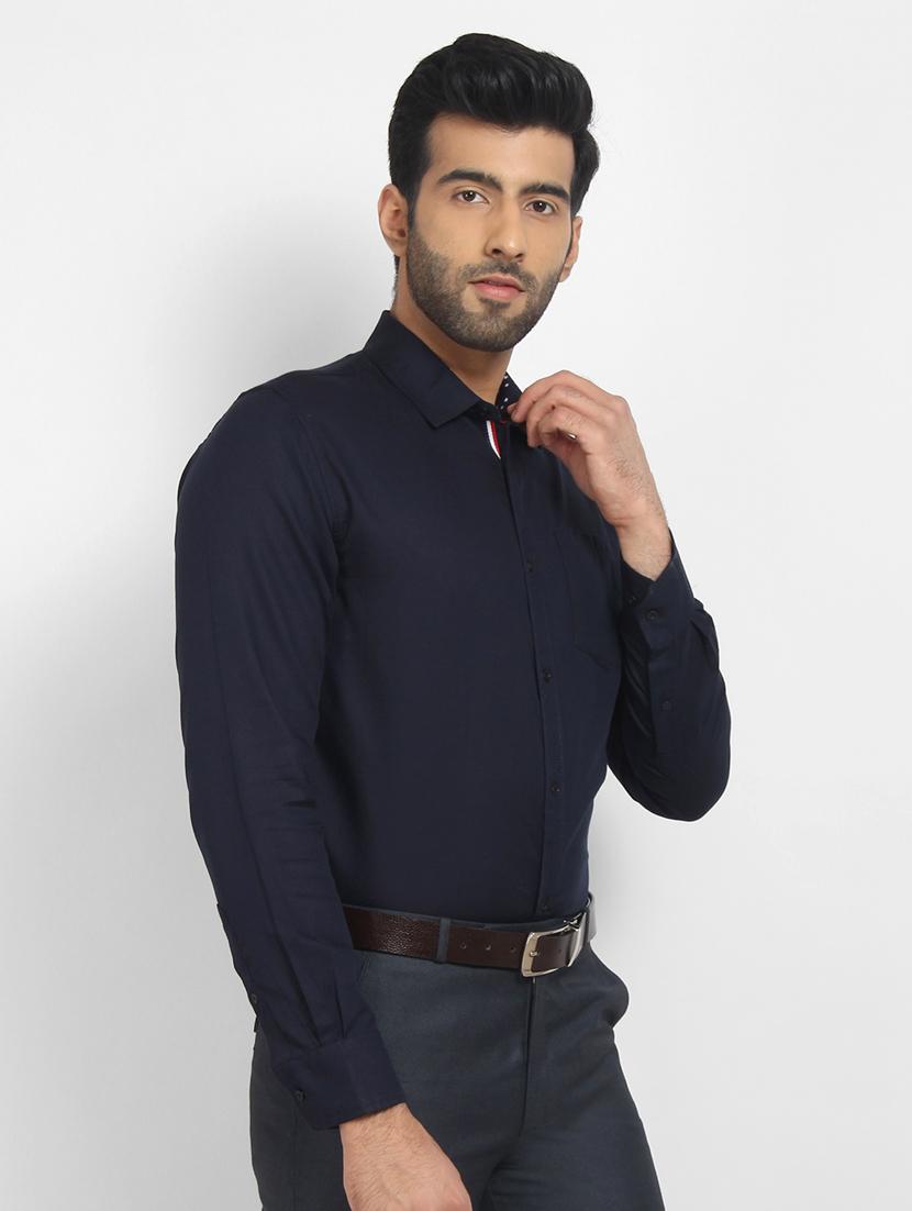 navy blue solid formal shirt - 16773655 - Zoom Image - 2