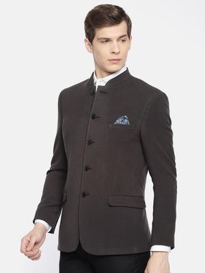 black solid bandhgala casual blazer - 16773941 - Standard Image - 2