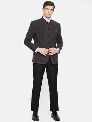 black solid bandhgala casual blazer - 16773941 - Standard Image - 4