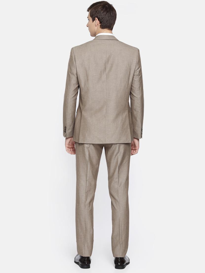 brown solid single breasted suit - 16773964 - Zoom Image - 3