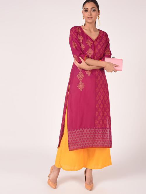 block print straight kurta - 16773983 - Standard Image - 1