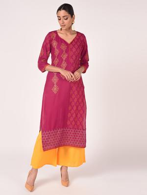 block print straight kurta - 16773983 - Standard Image - 2