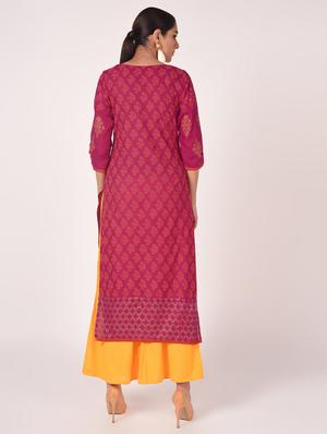 block print straight kurta - 16773983 - Standard Image - 4