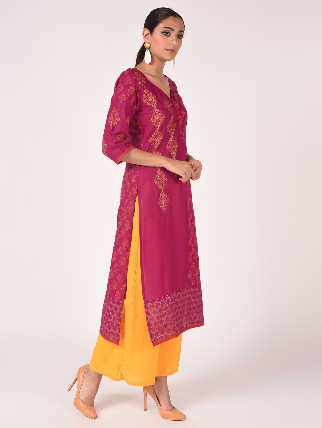 block print straight kurta - 16773983 - Zoom Image - 3