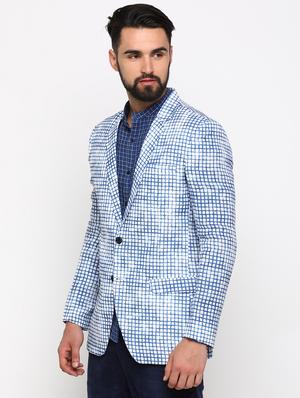 white checkered single breasted casual blazer - 16774676 - Standard Image - 2