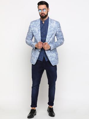 white checkered single breasted casual blazer - 16774676 - Standard Image - 4