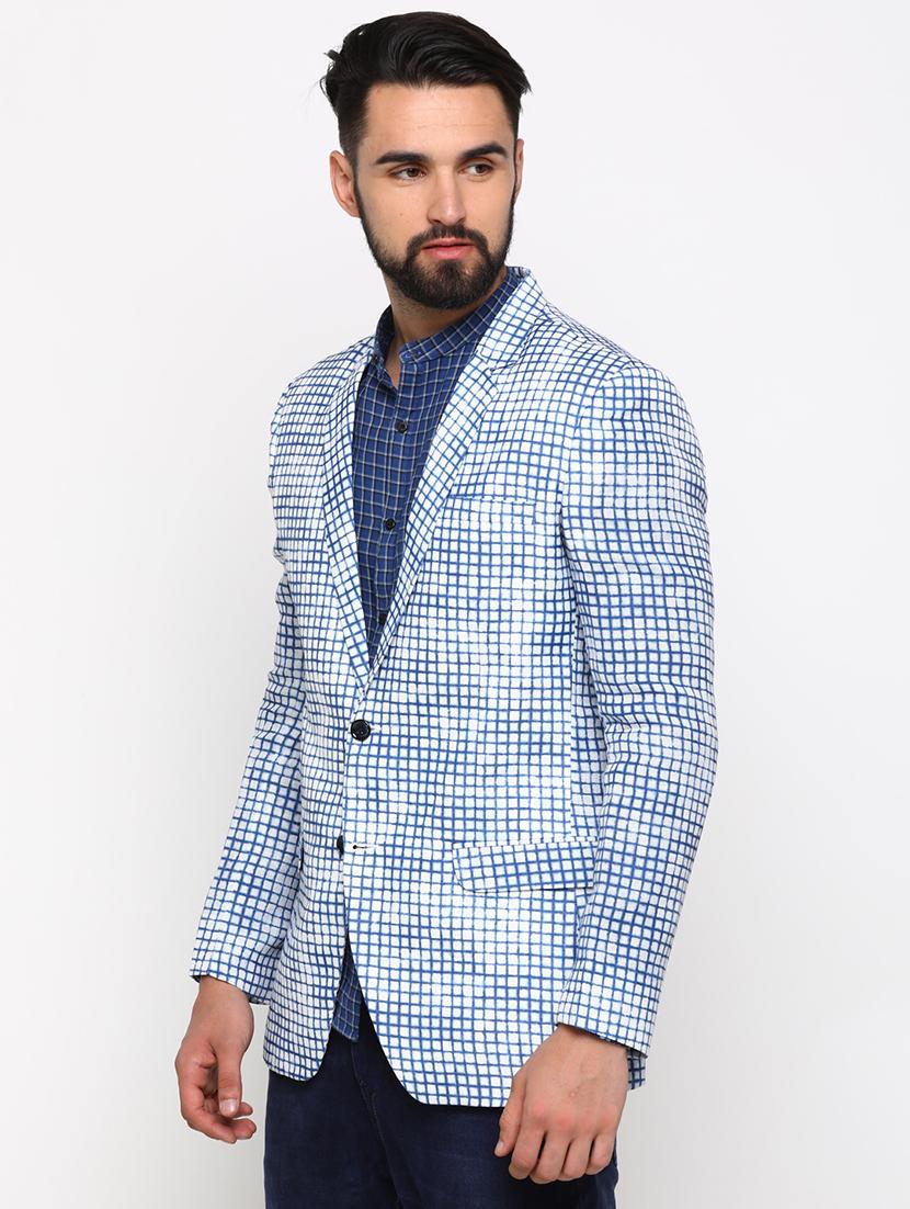 white checkered single breasted casual blazer - 16774676 - Zoom Image - 2