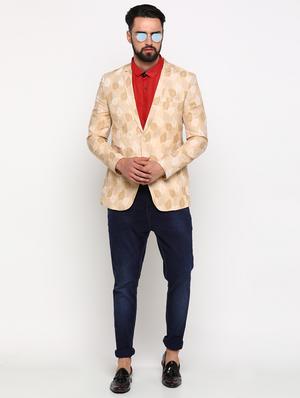 beige printed single breasted casual blazer - 16774679 - Standard Image - 4