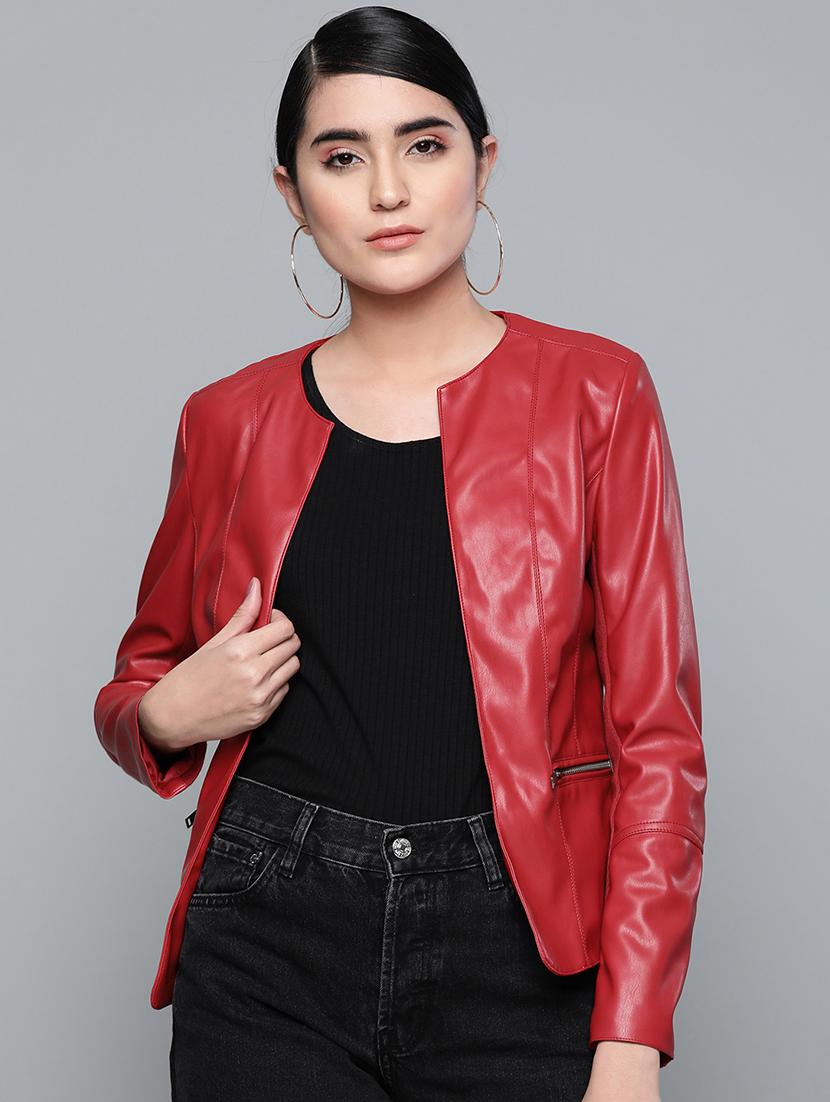 round neck leather jacket - 16774797 - Zoom Image - 1
