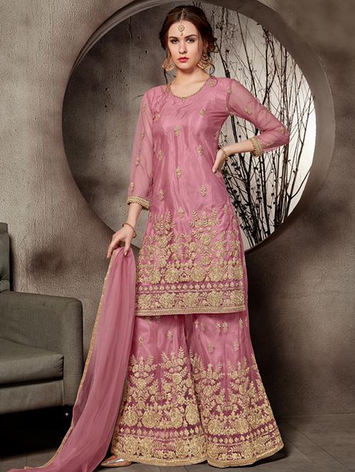 embroidered semi-stitched suit - 16775089 - Standard Image - 1