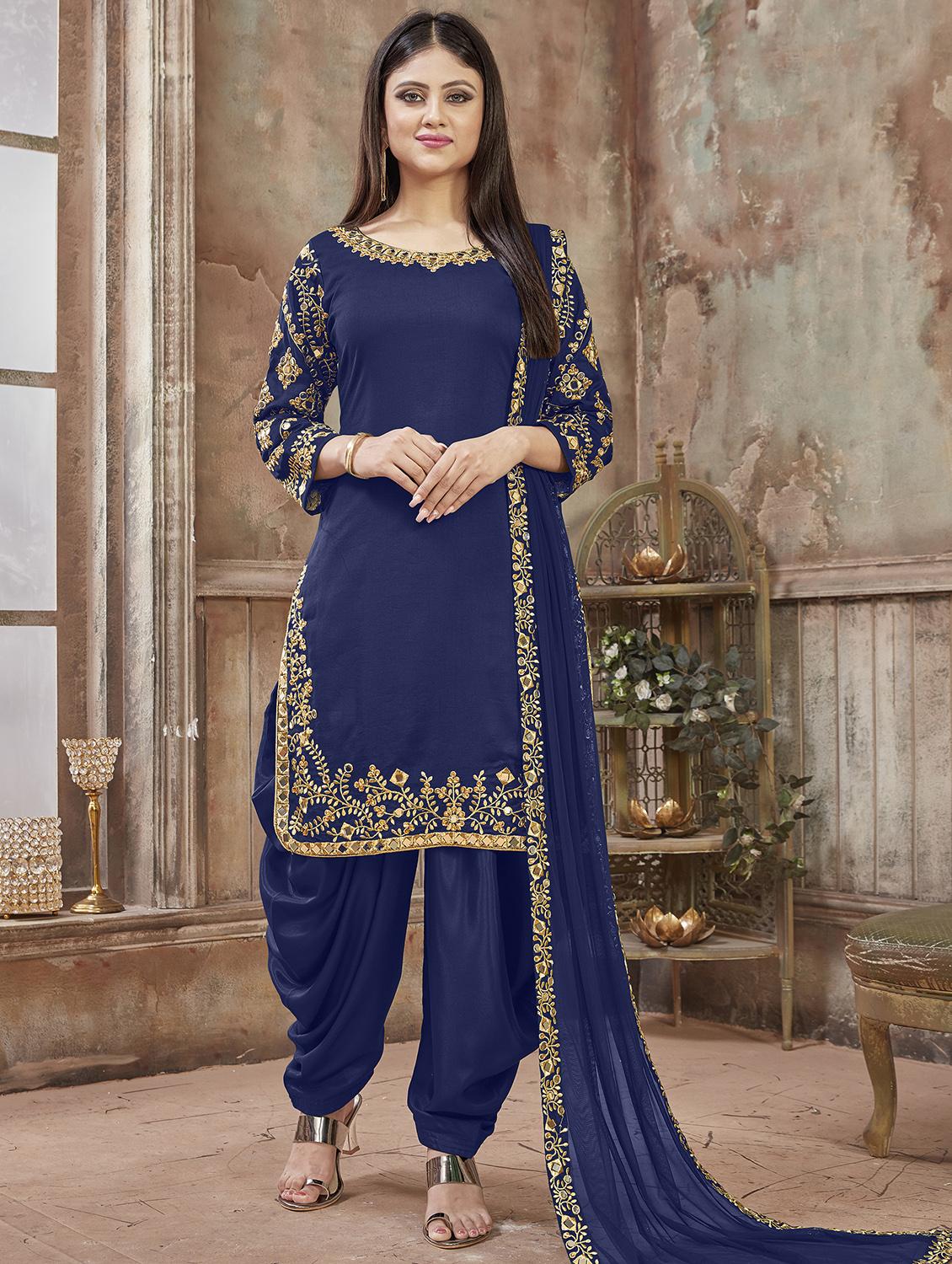 embroidered patiyala suits semi-stitched suit - 16775103 - Zoom Image - 1